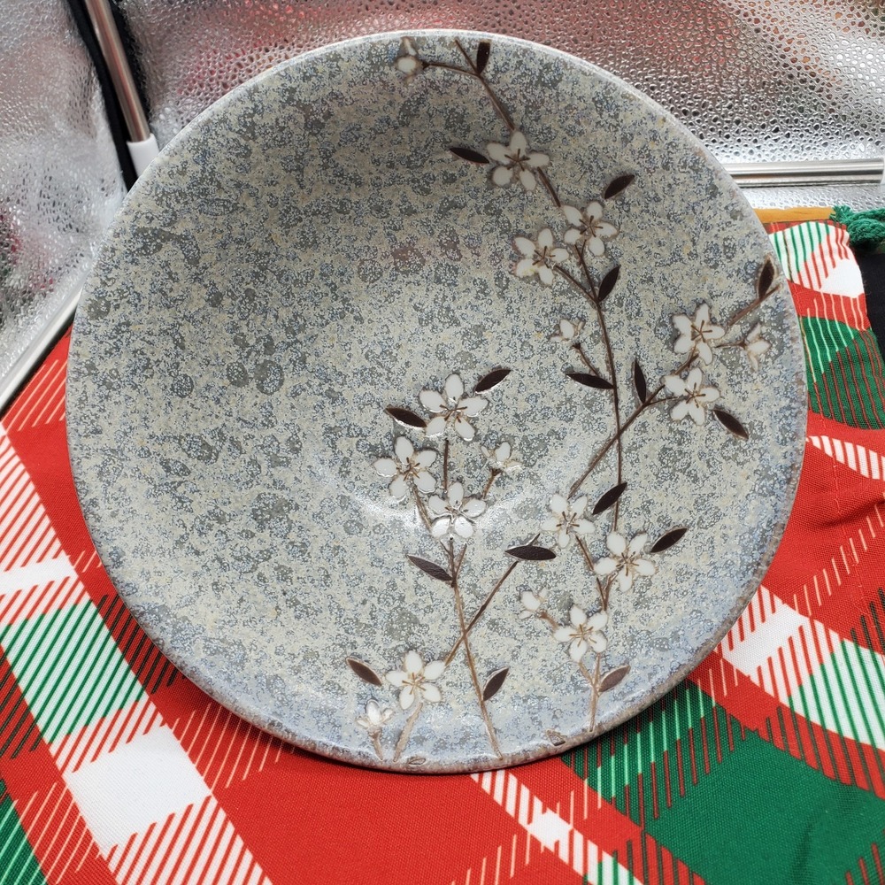 Japanese Donbury Ramen Bowl Gray Floral Rice 7.5 D Porcelain‎ Cherry Blossum